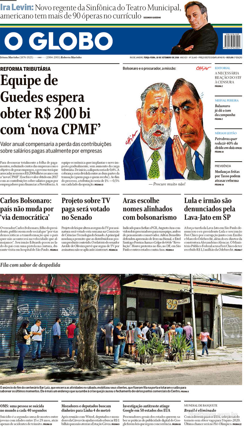 Capa jornal O Globo