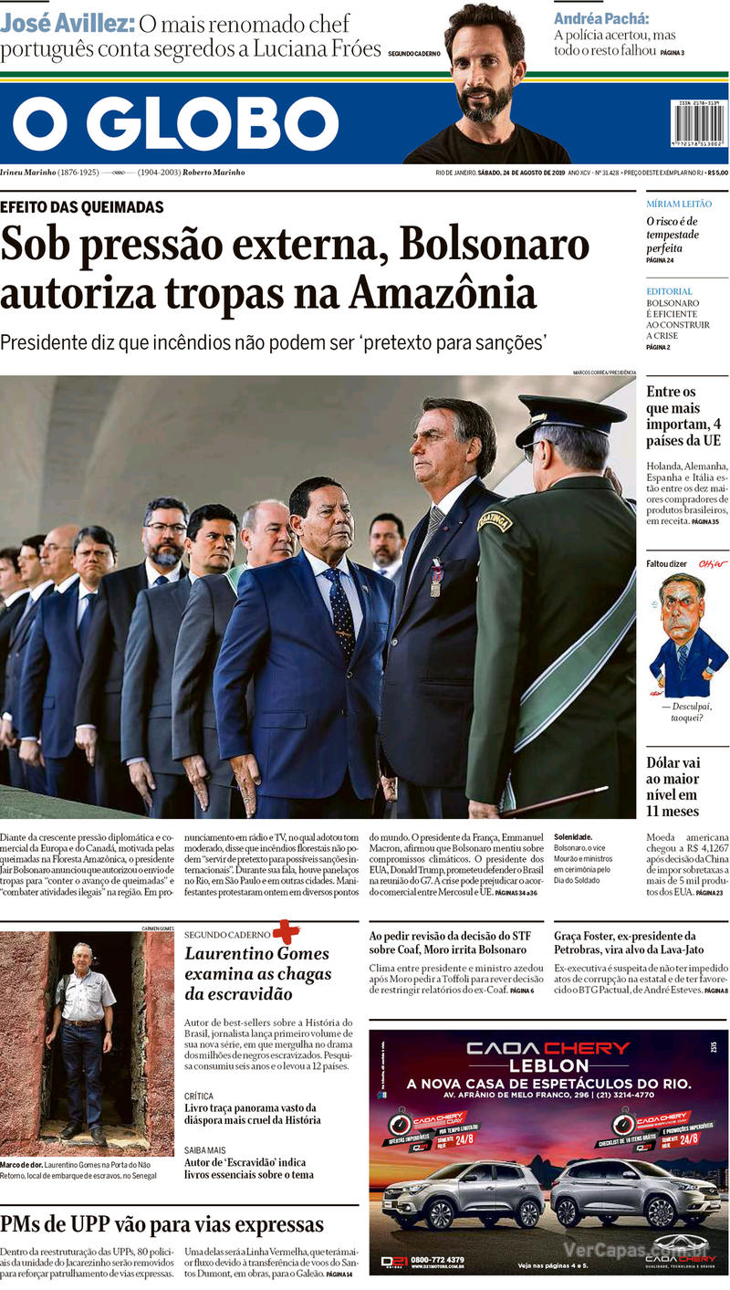 Capa jornal O Globo