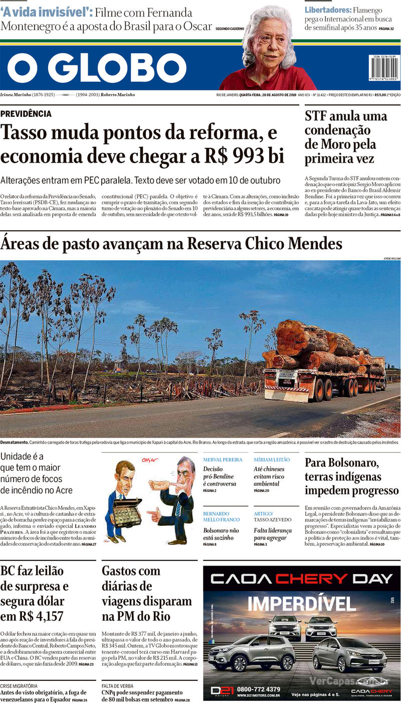 Capa jornal O Globo