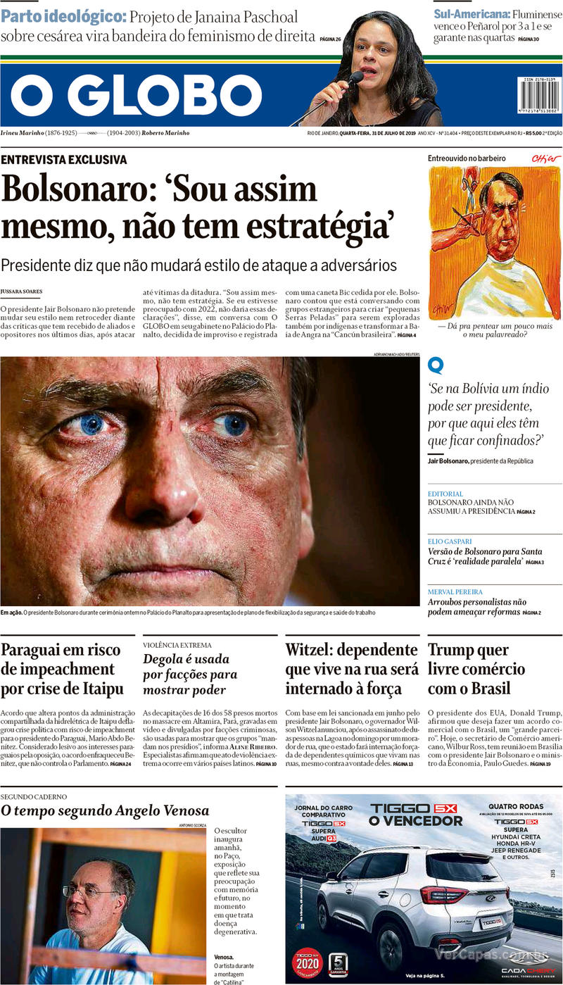 Capa O Globo Edição Quarta 31 De Julho De 2019