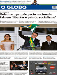 Capa do jornal O Globo 02/01/2019
