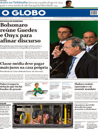 Capa do jornal O Globo 08/01/2019