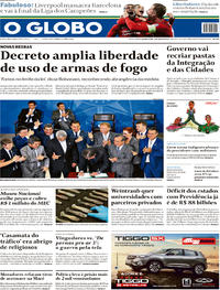 Capa do jornal O Globo 08/05/2019