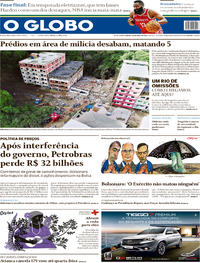 Capa do jornal O Globo 13/04/2019