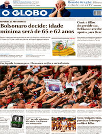 Capa do jornal O Globo 15/02/2019