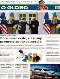 Capa do jornal O Globo 20/03/2019