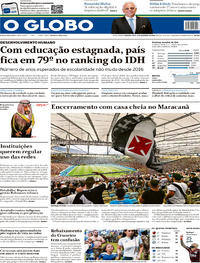 Capa do jornal O Globo 09/12/2019