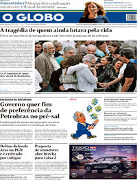 Capa do jornal O Globo 14/09/2019