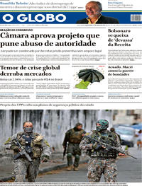 Capa do jornal O Globo 15/08/2019