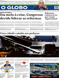 Capa do jornal O Globo 18/05/2019