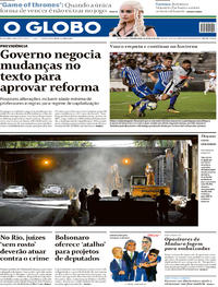 Capa do jornal O Globo 20/05/2019