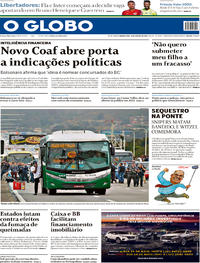 Capa do jornal O Globo 21/08/2019