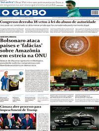 Capa do jornal O Globo 25/09/2019