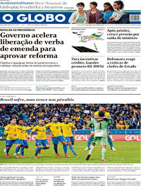 Capa do jornal O Globo 28/06/2019