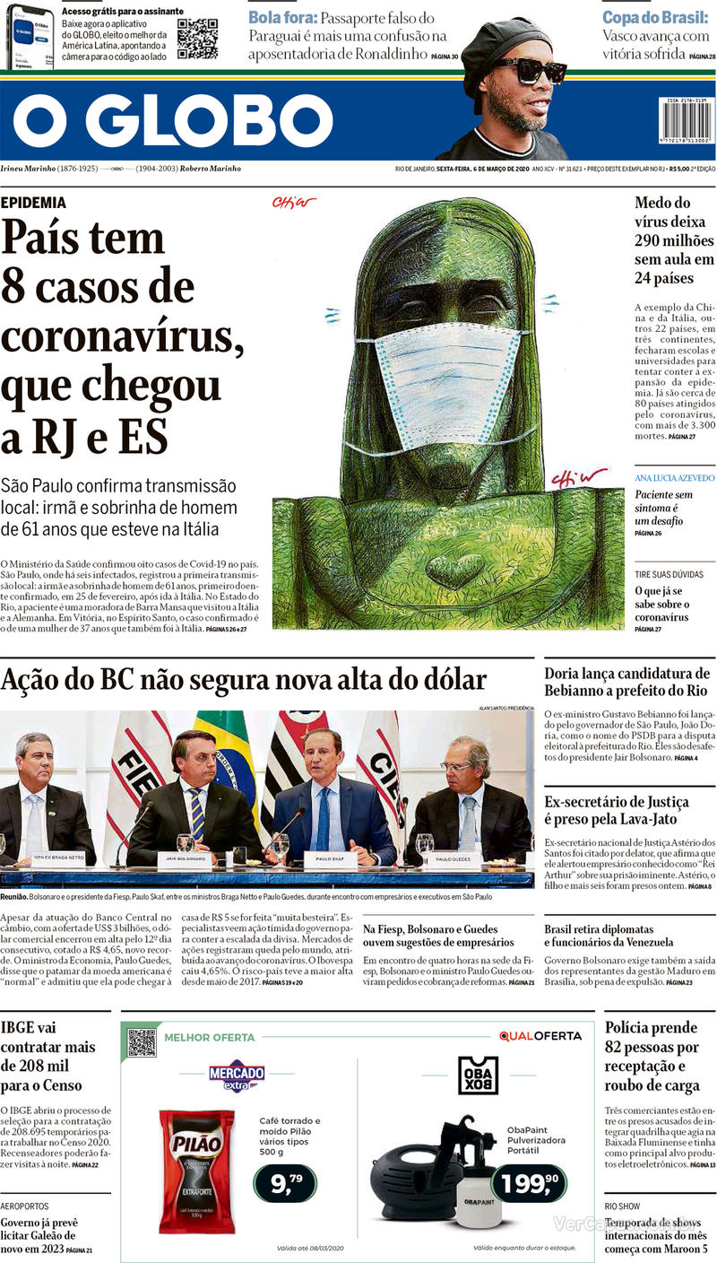 Capa O Globo Edição Sexta 6 De Março De 2020 1182