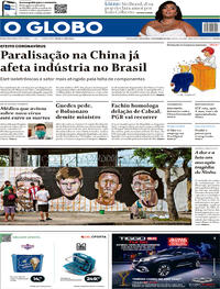 Capa do jornal O Globo 07/02/2020
