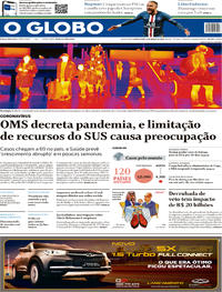 Capa do jornal O Globo 12/03/2020