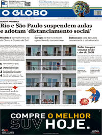 Capa do jornal O Globo 14/03/2020