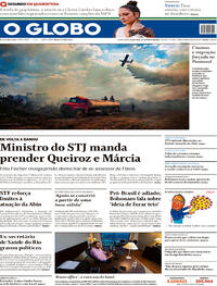Capa do jornal O Globo 14/08/2020