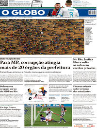 Capa do jornal O Globo 14/09/2020