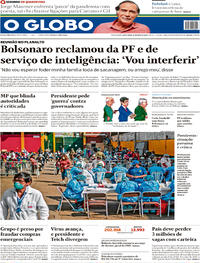 Capa do jornal O Globo 15/05/2020