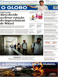 Capa do jornal O Globo 15/08/2020