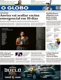 Capa do jornal O Globo 15/12/2020