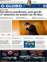 Capa do jornal O Globo 16/05/2020