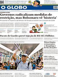 Capa do jornal O Globo 17/03/2020