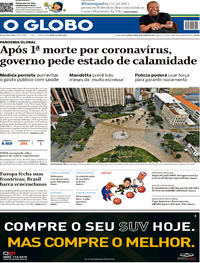 Capa do jornal O Globo 18/03/2020