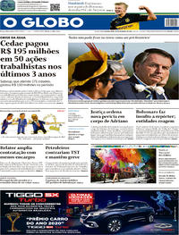 Capa do jornal O Globo 19/02/2020
