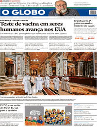 Capa do jornal O Globo 19/05/2020