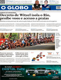 Capa do jornal O Globo 20/03/2020