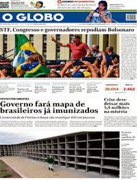 Capa do jornal O Globo 20/04/2020