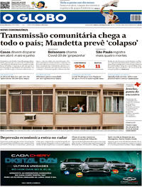 Capa do jornal O Globo 21/03/2020