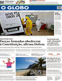 Capa do jornal O Globo 21/04/2020