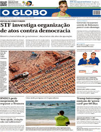 Capa do jornal O Globo 22/04/2020