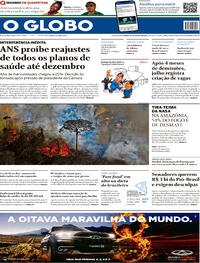 Capa do jornal O Globo 22/08/2020