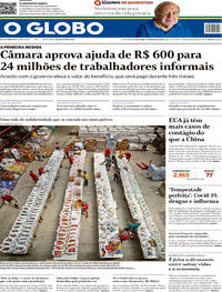 Capa do jornal O Globo 27/03/2020