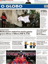 Capa do jornal O Globo 28/08/2020