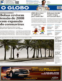 Capa do jornal O Globo 29/02/2020