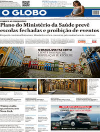Capa do jornal O Globo 29/03/2020