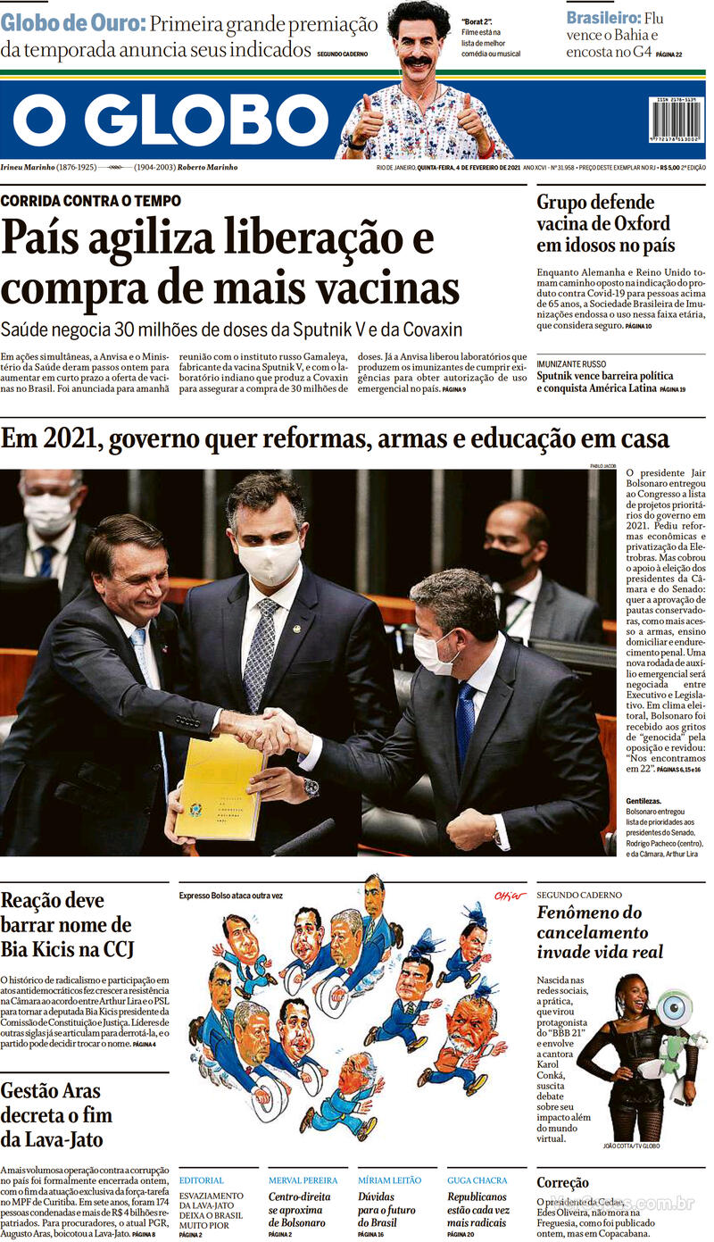 Capa O Globo Edição Quinta 4 De Fevereiro De 2021 4816