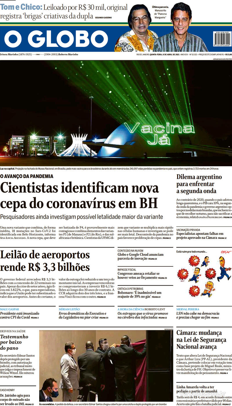 Capa O Globo Edição Quinta 8 De Abril De 2021 2626