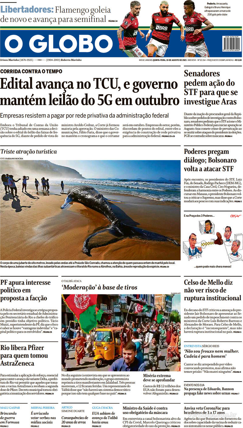 Capa O Globo Edição Quinta19 De Agosto De 2021 1720