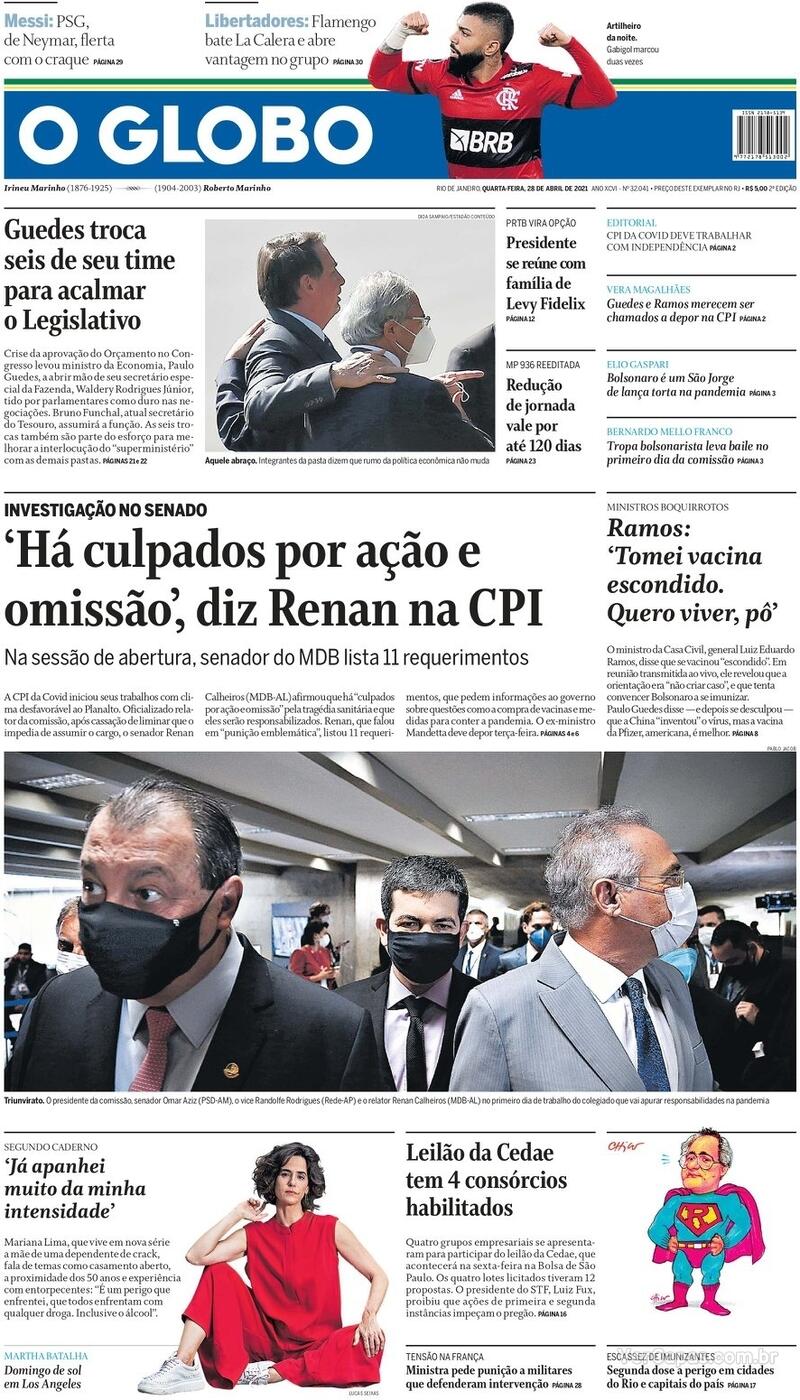 Capa O Globo Edição Quarta28 De Abril De 2021 2631