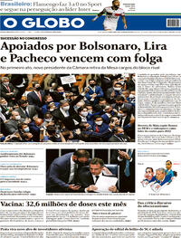 Capa do jornal O Globo 02/02/2021