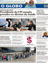 Capa do jornal O Globo 08/07/2021