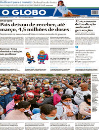 Capa do jornal O Globo 14/05/2021