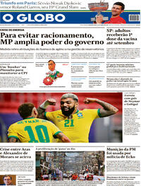 Capa do jornal O Globo 14/06/2021